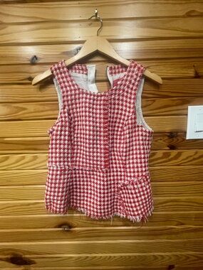 Anthropologie Red and White Houndstooth Sleeveless Peplum Top